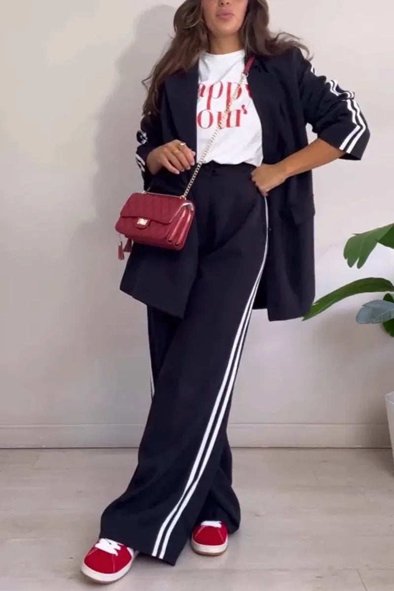 Damen elegantes Blazer-Set mit sportlichen Akzenten und weitem Schnitt Drune
