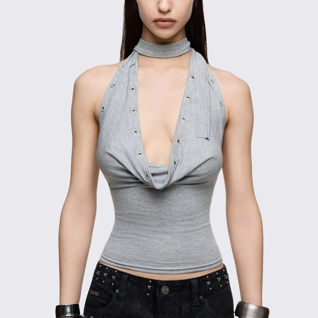 Damen Figurumspielendes Choker-Top mit raffinierten Ösen Drune