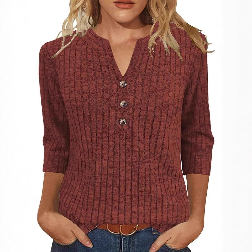 Damen Strickpullover mit dekorativem Knopfverschluss und modernem Rippenmuster Drune