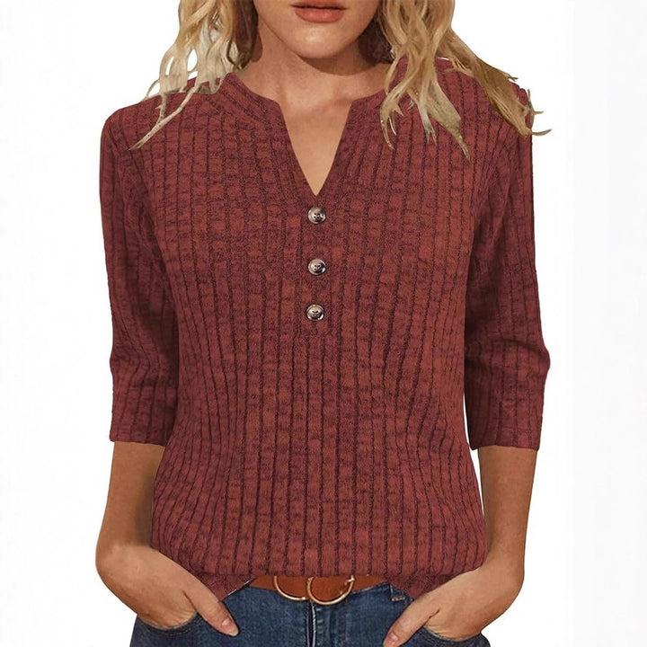 Damen Strickpullover mit dekorativem Knopfverschluss und modernem Rippenmuster Drune