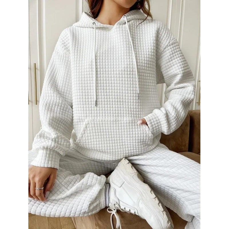 Damen Waffelstruktur Kapuzenpullover mit gemütlichem Schnitt und praktischer Tasche Drune