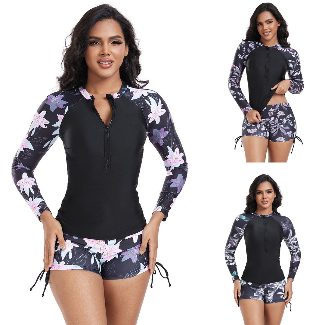Damen Langarm Rashguard mit modischem floralem Design Drune