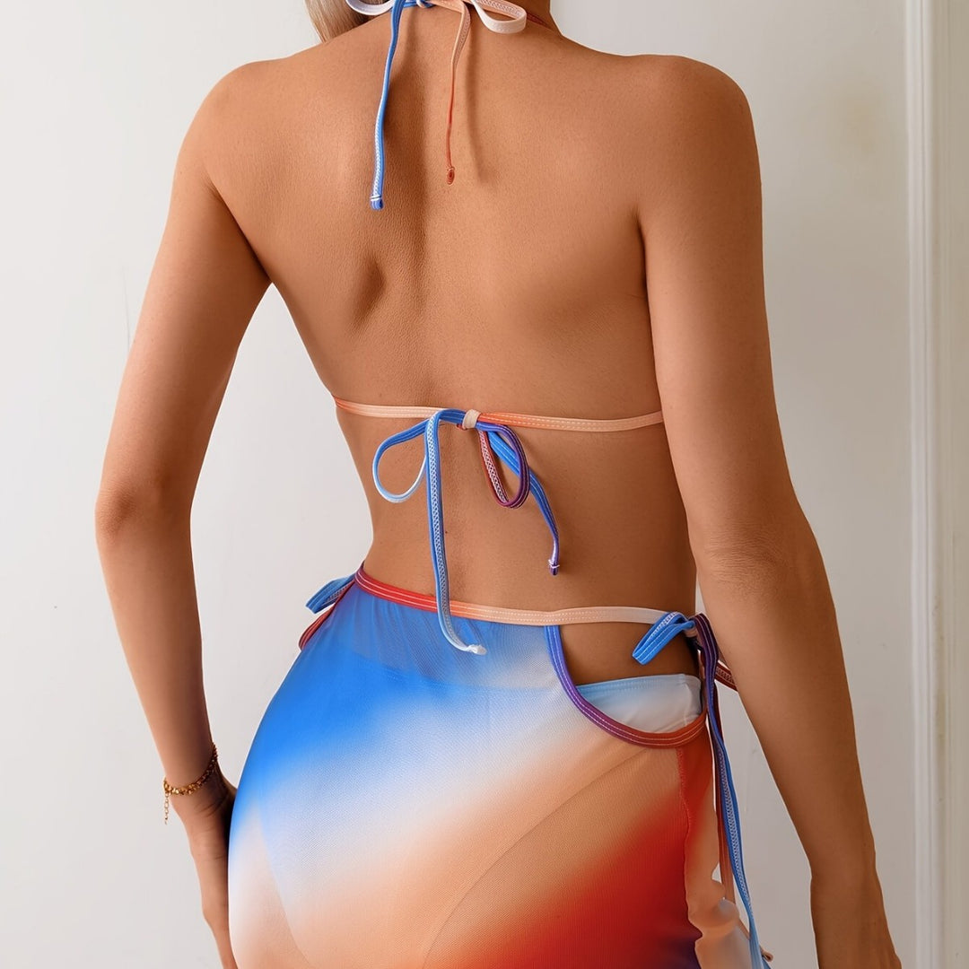 Damen Triangel-Bikini mit durchgehendem Farbverlauf und seitlichem Wickelrock Drune