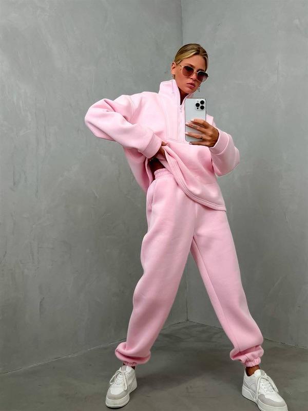 Damen nan weiches Oversize-Halbzip-Loungewear-Set mit hohem Stehkragen und taillierter Jogginghose Drune