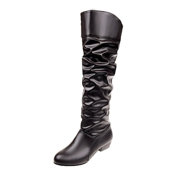 Damen nan knielange Slouch-Stiefel mit weichem Schaft und niedrigem Blockabsatz Drune