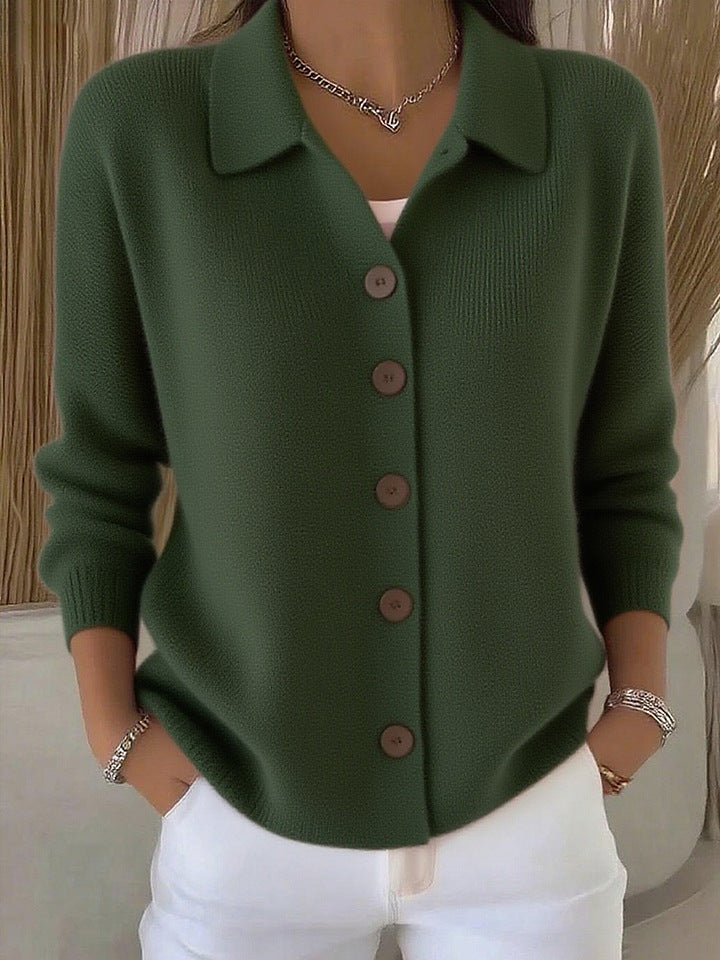 Damen nan Feinstrickjacke mit Hemdkragen und durchgehender Knopfleiste Drune