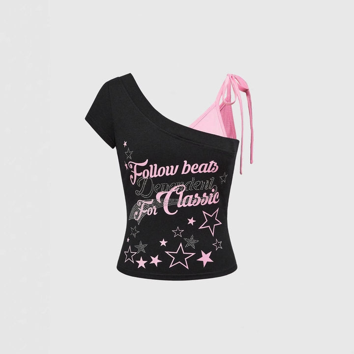 Damen Trendiges Off-Shoulder Top mit beeindruckendem Grafikdesign Drune