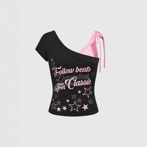 Damen Trendiges Off-Shoulder Top mit beeindruckendem Grafikdesign Drune