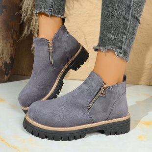 Damen nan Wildlederoptik-Ankleboots mit seitlichem Reißverschluss, Pull-Tab und profilierter Traktorsohle Drune