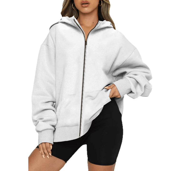 Damen nan leichte Zip-Kapuzenjacke im Relaxed-Fit mit Kängurutasche und gerippten Bündchen Drune