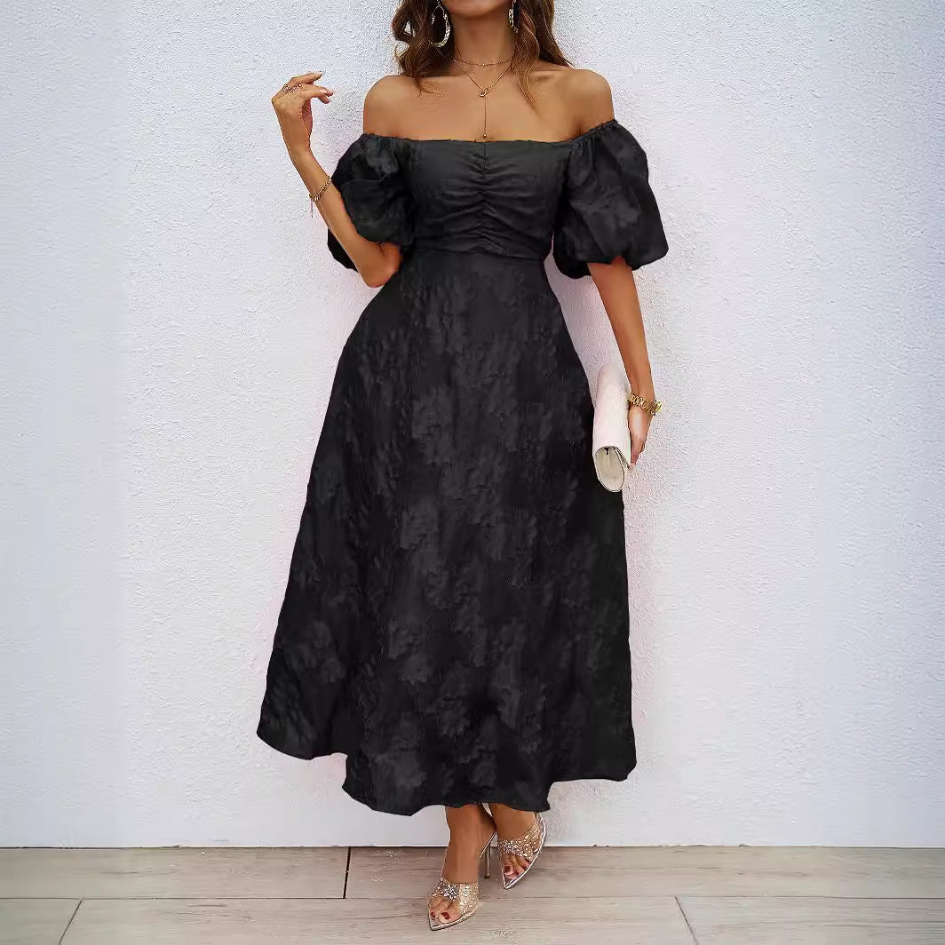 Damen A-Linien Maxikleid mit voluminösen Puffärmeln und floralem Design Drune
