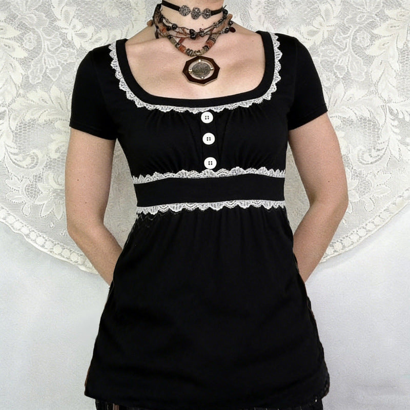 Damen Freizeitkleid mit Spitzenakzenten und eleganter Knopfleiste Drune