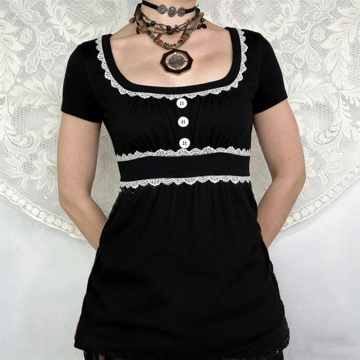 Damen Freizeitkleid mit Spitzenakzenten und eleganter Knopfleiste Drune
