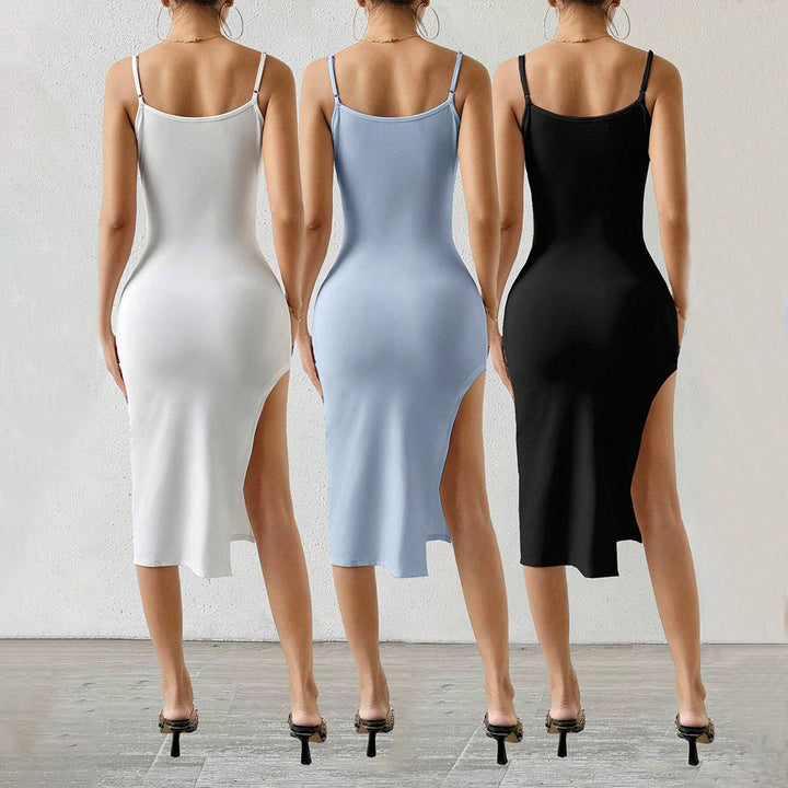Damen Minikleid mit schickem Spaghettiträgerdesign und elegantem Schlitz Drune