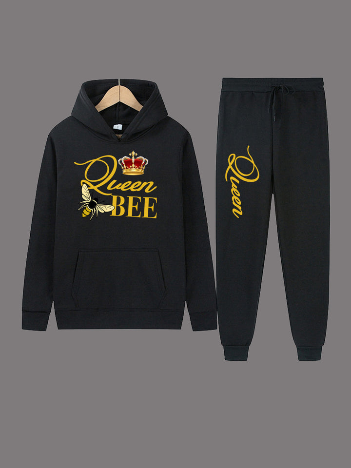 Damen Hoodie und Jogginghose Set mit kreativem "Queen Bee" Design Drune