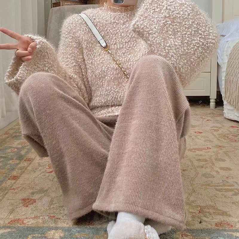 Damen Strick-Loungewear-Set mit elegantem Rollkragen und luxuriösem Materialien Drune
