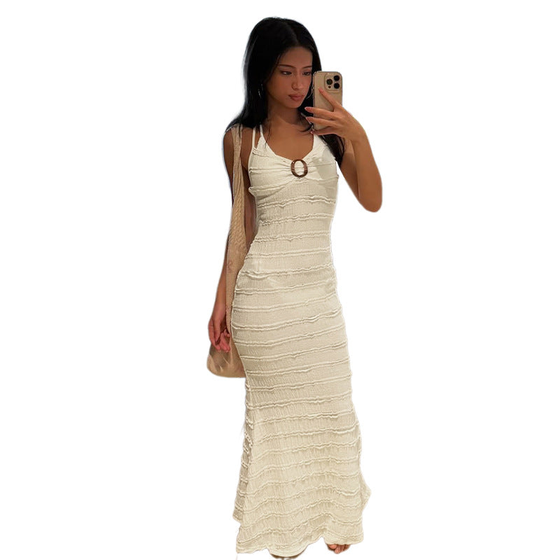 Damen Strick-Maxikleid mit verführerischem Wasserfall-Ausschnitt und feinen Rippendetails Drune