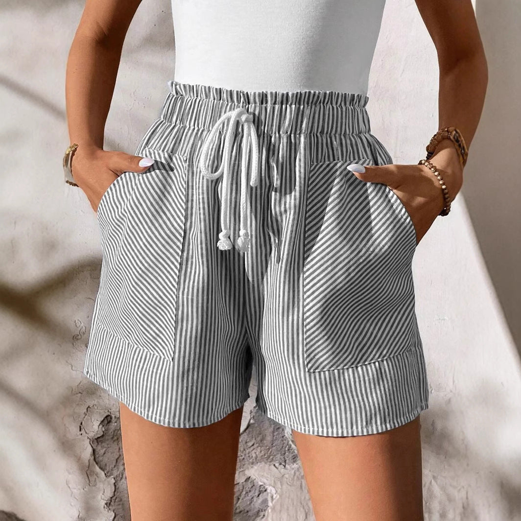 Damen gestreifte Freizeithose mit elastischem Bund und praktischen Taschen Drune