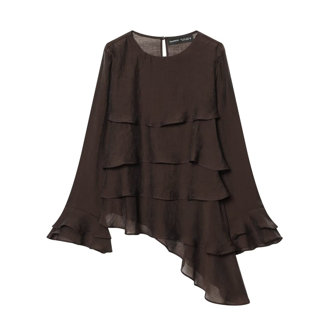 Damen asymmetrische Bluse mit Rüschendetails und elegantem Fall Drune