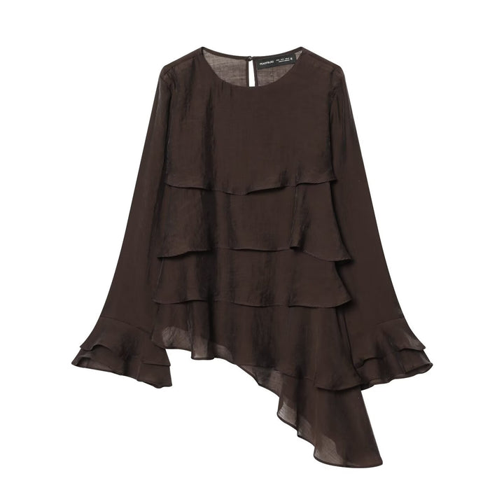 Damen asymmetrische Bluse mit Rüschendetails und elegantem Fall Drune
