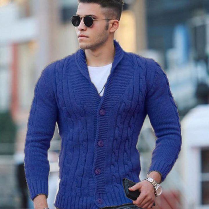 Herren Strickjacke mit einzigartigem Zopfmuster und modischem Schalkragen Drune