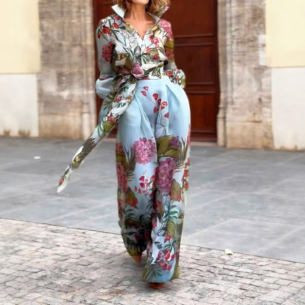 Damen Elegantes Maxikleid mit floralem Muster und schickem Gürtel Drune