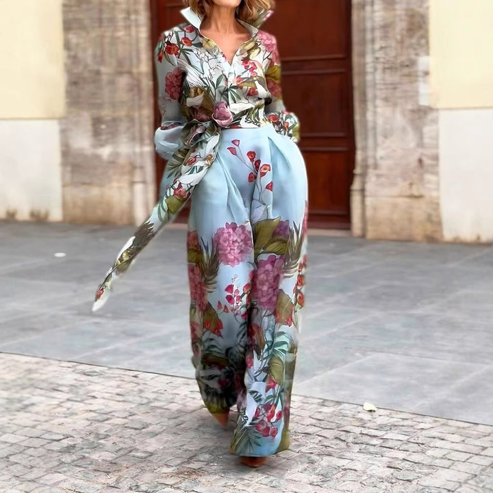 Damen Elegantes Maxikleid mit floralem Muster und schickem Gürtel Drune
