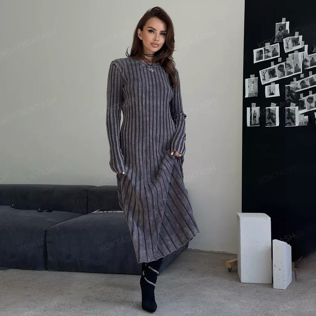 Damen Maxikleid mit Streifenstruktur und elegantem Schnitt Drune