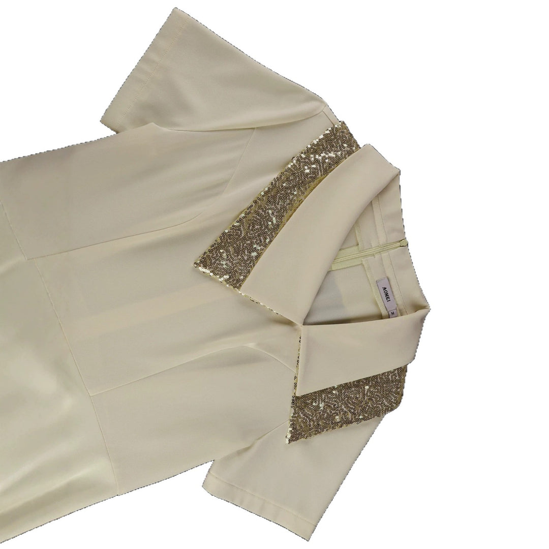 Damen elegantes Midikleid mit funkelndem Kragen Drune