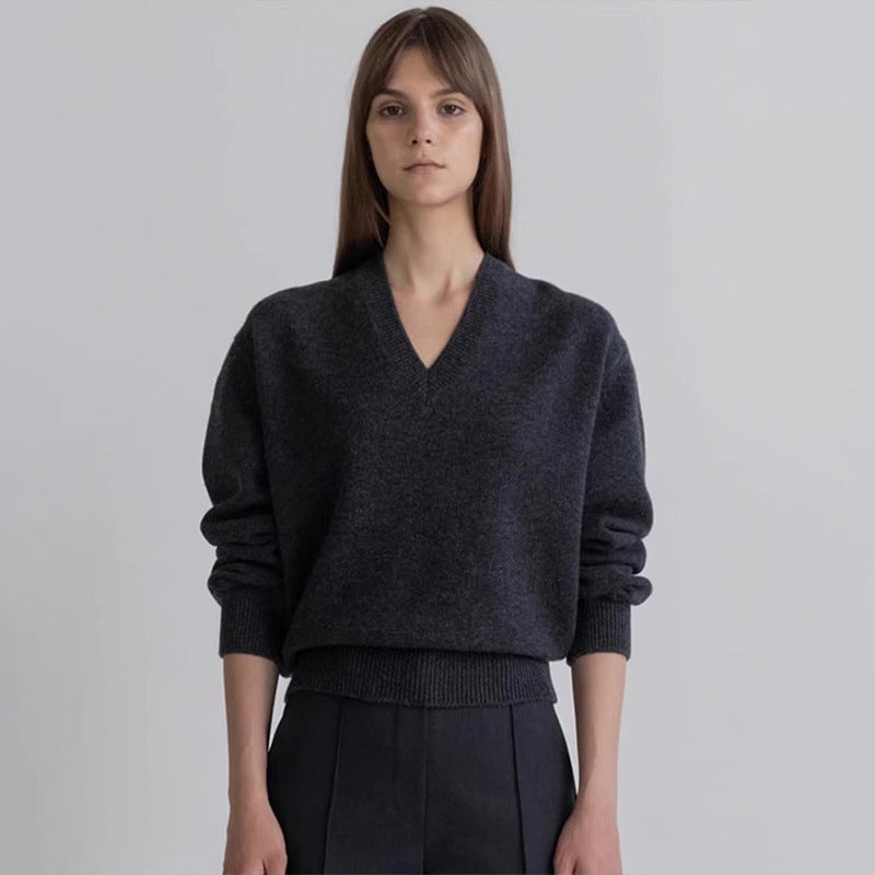 Damen lässiger V-Ausschnitt Pullover aus weichem Material Drune