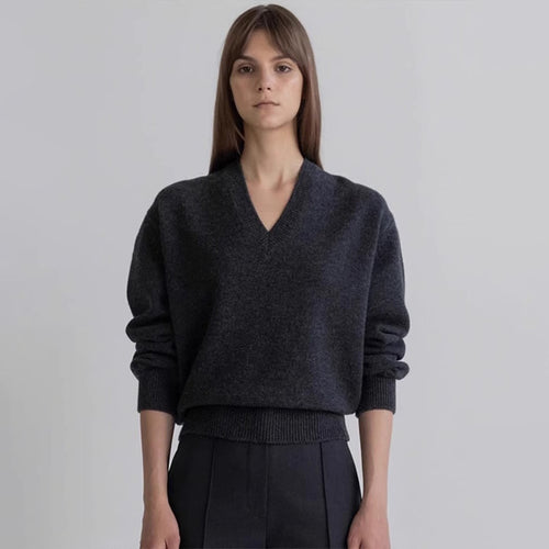 Damen lässiger V-Ausschnitt Pullover aus weichem Material Drune