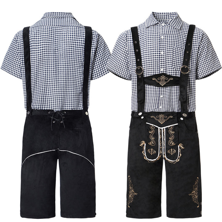 Herren nan traditionelle kurze Trachtenlederhose mit aufwendiger Stickerei und verstellbaren Trägern Drune