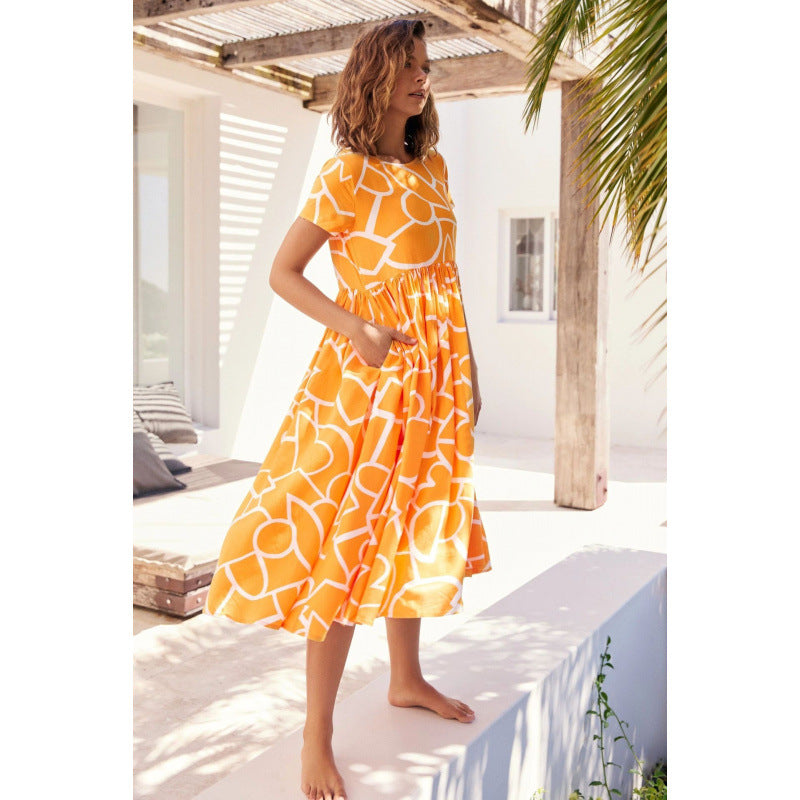 Damen Maxikleid mit voluminösem Rock und raffinierten Musterdetails Drune