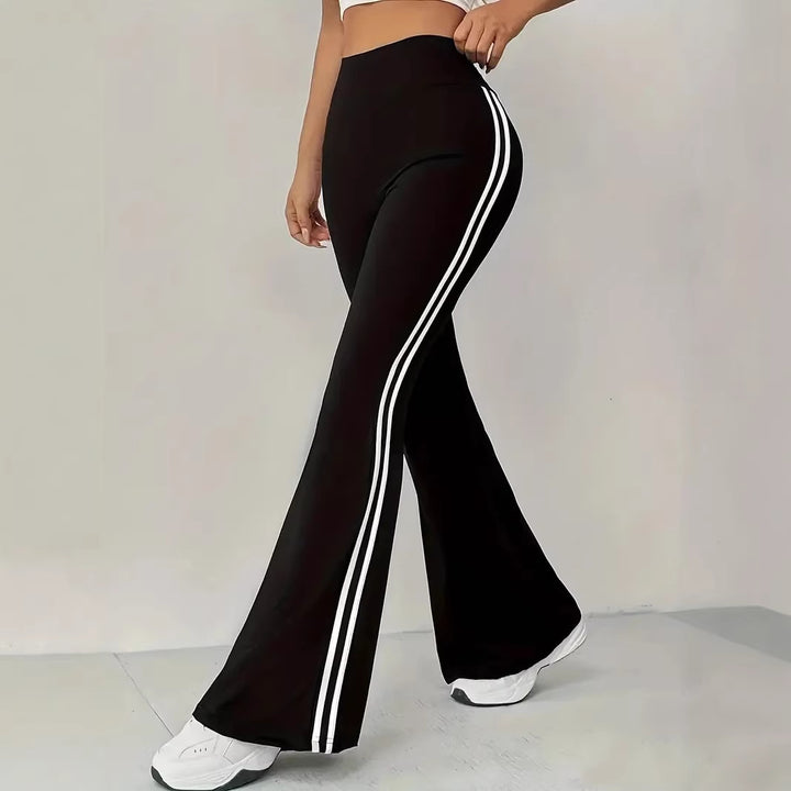 Damen Sportliche Flared Leggings mit Streifen Drune
