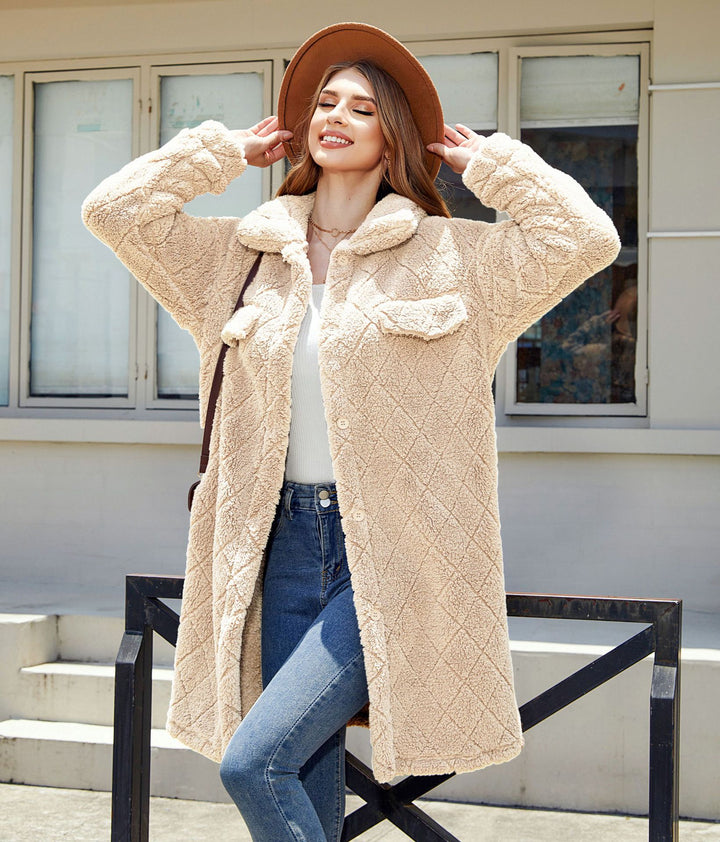 Damen Plüschiger Oversized-Mantel mit großen Taschen und strukturiertem Design Drune