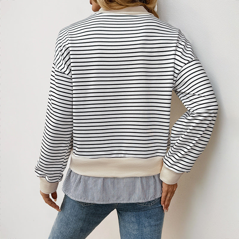 Damen gestreifter Sweatshirt mit Layering-Effekt und Rundhalsausschnitt Drune
