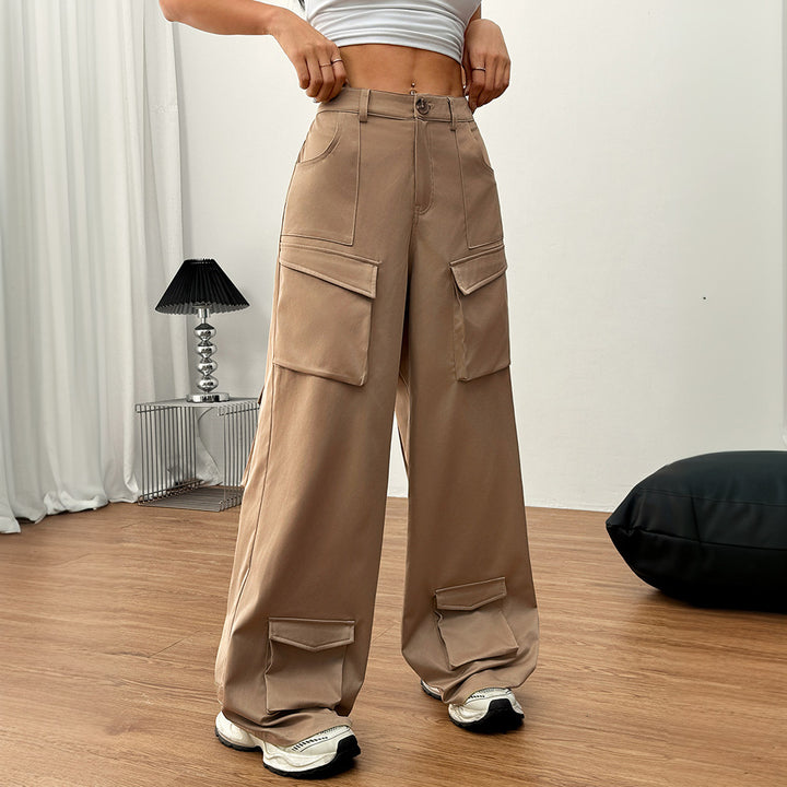 Damen weite Cargo-Hose mit praktischen Taschen und elastischem Bund Drune