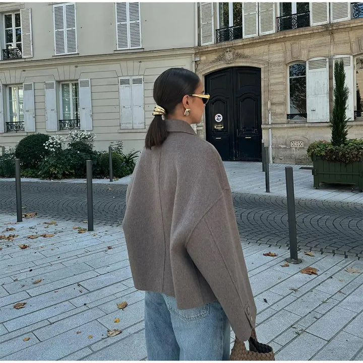 Damen Oversized Wolljacke mit Knopfdetail Drune