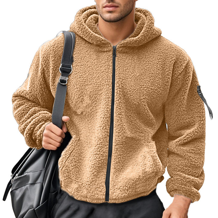 Herren nan wattierte Sherpa-Fleece-Kapuzenjacke mit durchgehendem Reißverschluss, elastischem Saum und Ärmel-Reißverschlusstasche Drune