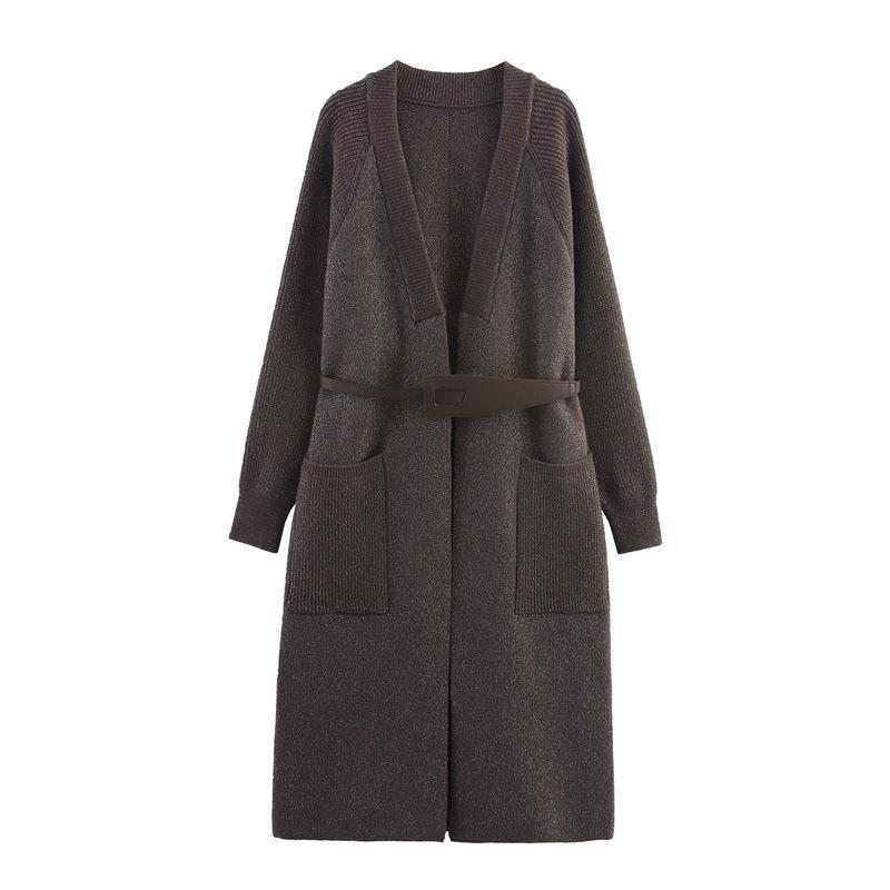 Damen Strickmantel mit eleganter Taillierung und praktischen Taschen Drune