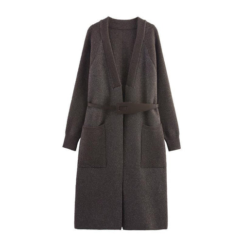 Damen Strickmantel mit eleganter Taillierung und praktischen Taschen Drune