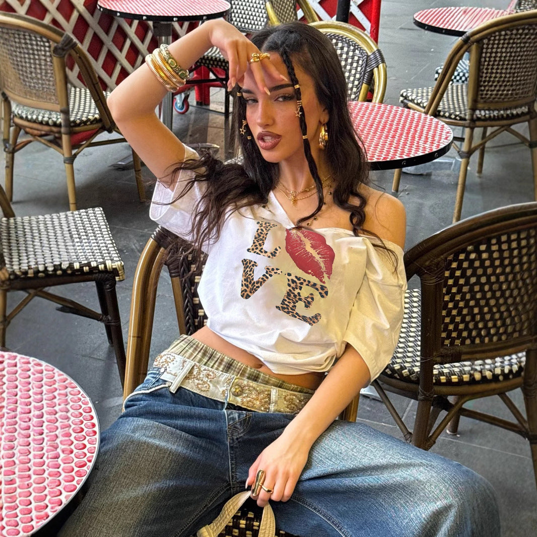 Damen Modisches T-Shirt mit kreativem Grafikdruck Drune