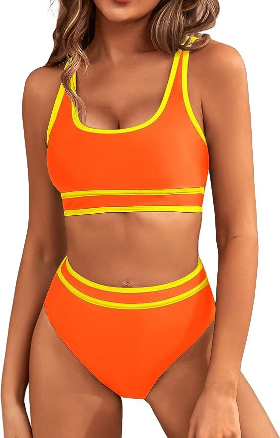 Damen Sportliches Bikini-Set mit breiten Trägern und hohem Schnitt Drune