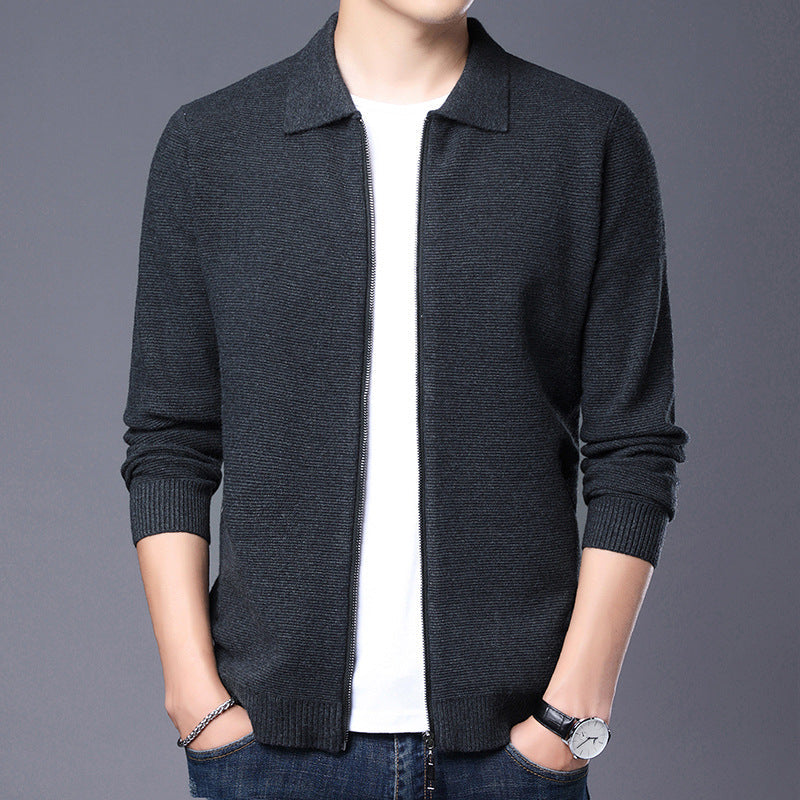 Drune | Strickjacke Wolle Slim Fit Reißverschluss Klassischer Kragen Gerippter Saum