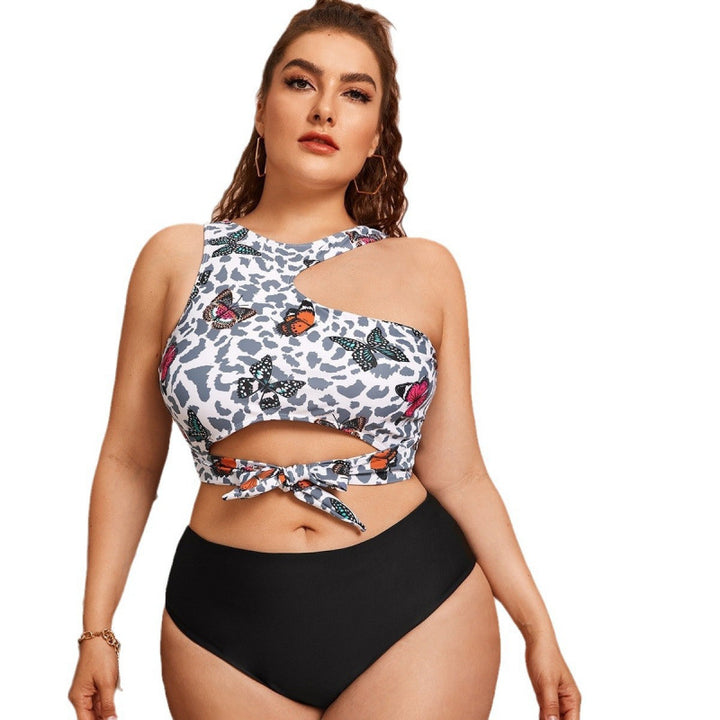 Damen Cut-Out Bikini mit modischem Blütenmuster und hohem Taillen-Slip Drune