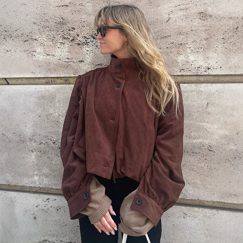 Damen Oversized Wildlederjacke mit voluminösen Ärmeln Drune