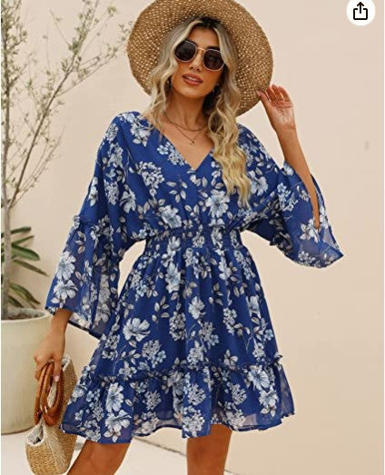 Damen Freizeitkleid mit luftiger Silhouette und floralem Design Drune