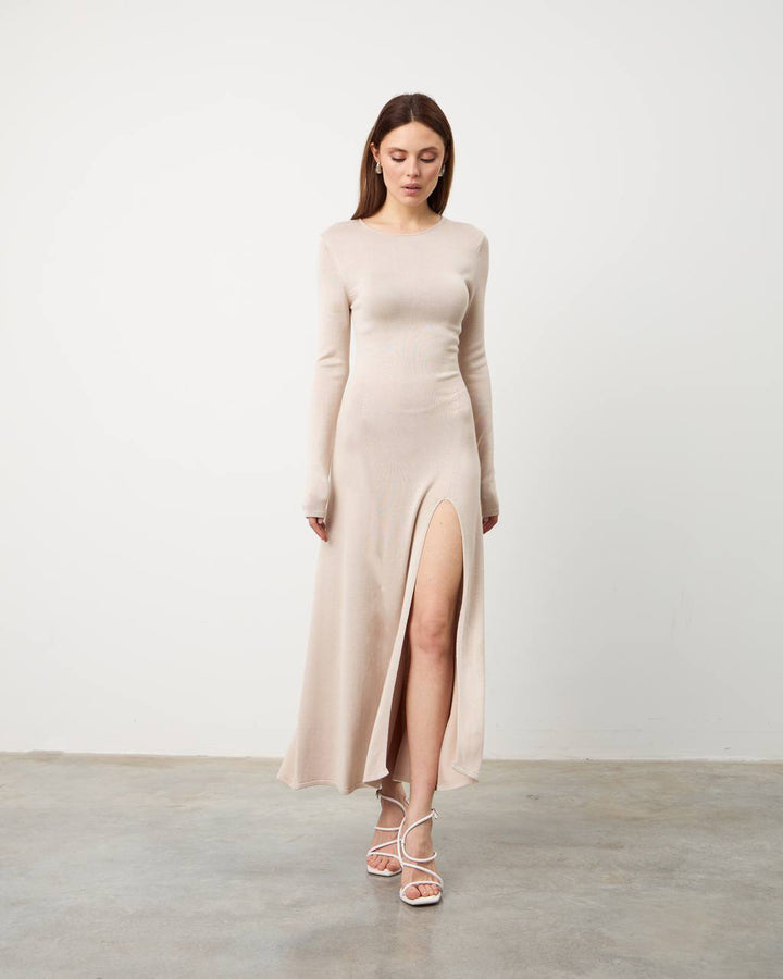 Damen elegantes langes Kleid mit Seitenschlitz Drune