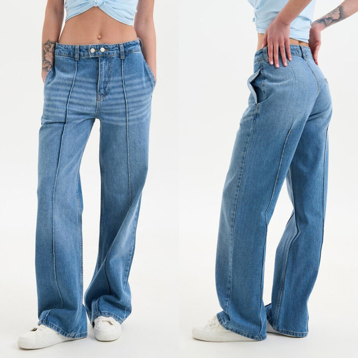 Damen weite high-waist Jeans mit trendigem Vintage-Design Drune