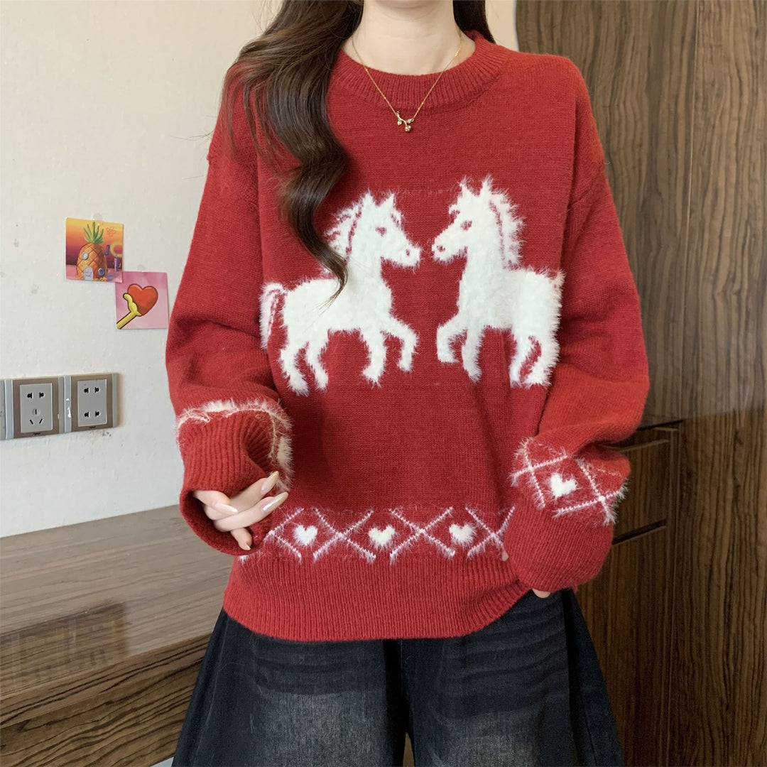 Damen kuscheliger Pullover mit Einhorn-Muster Drune